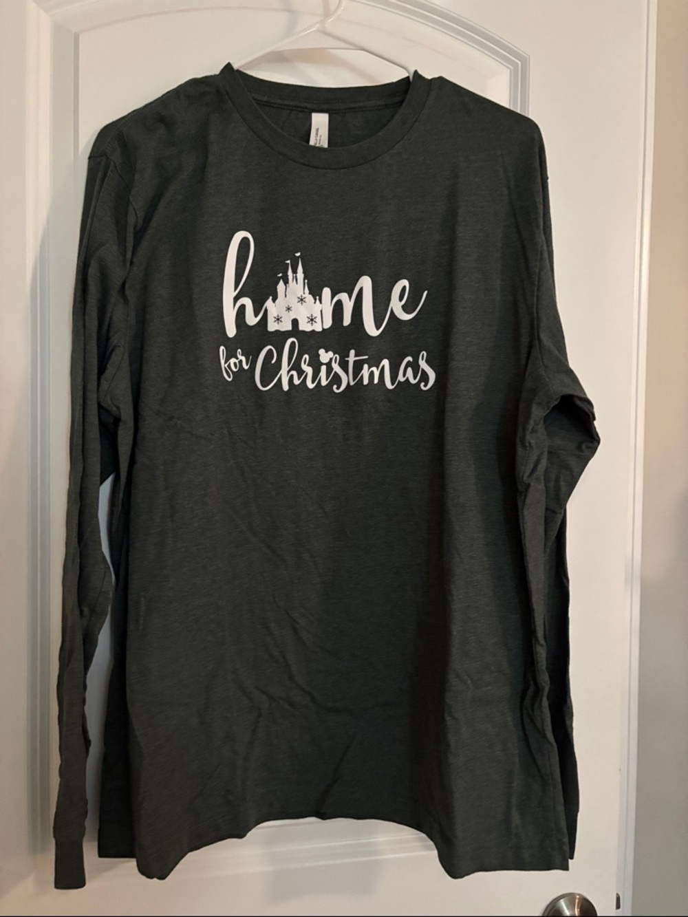 Home for Christmas Long Sleeve Tee - Dark Green with White Print